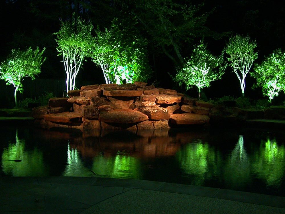 rocks on water with custom lighting